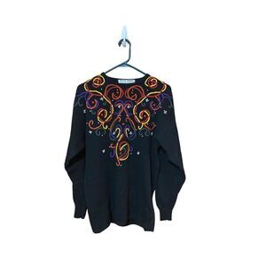 WOMENS vintage Kitty Hawk by Vivian Wang black abstract sweater size M Hong Kong